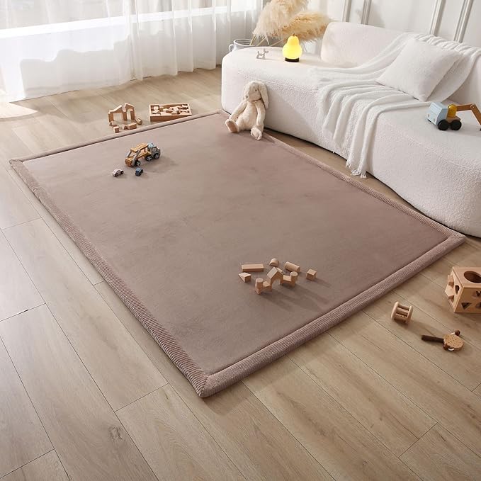Hakuna Matte CloudSoft Baby Play Mat for Floor 60" x 80" Brown – Coral Velvet Memory Foam Rug for Crawling & Cozy Play – Non-Slip, Water-Resistant, Easy-CareTummy Time Mat, Playmat for Playpen