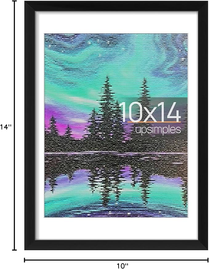 upsimples 10x14 Picture Frame, Display Pictures 8.5x11 with Mat or 10 x 14 Without, Wall Hanging Diamond Frames, Black, 1 Pack