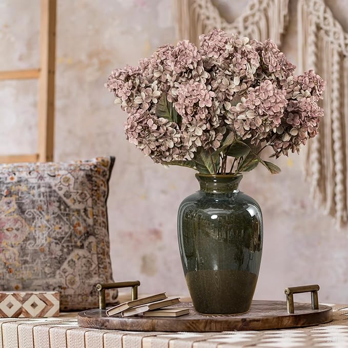 Ttranewsoo Fake Flowers Hydrangea Silk Flowers with Stems,Brown Flowers Fall Hydrangea Artificial Flowers,Winter Flowers Artificial for Decoration Vase Indoor and Outdoor 24"（Brown ） 8PCS Wthout Vase