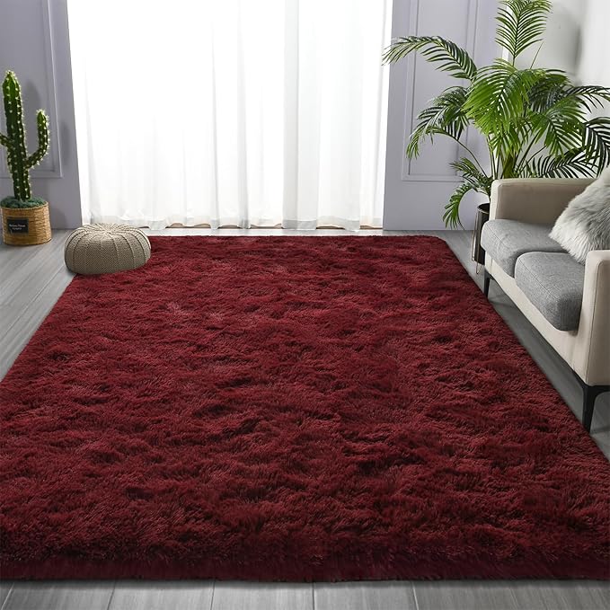 Deerhoo Large Shag Area Rugs 5 x 8, Plush Fuzzy Rugs for Living Room, Ultra Soft Fluffy Furry Rug for Bedroom, Indoor Carpet Nursery Rugs for Kids Room Home Decor, Burgundy