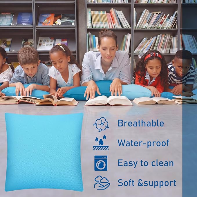 CroBlissful 4 Pieces Extra Large Floor Pillow Set, 27 x 27 x 8 Inch Kids Jumbo Floor Pillows Flexible Seating for Classroom Reading Corner Playrooms Home School, Waterproof (Blue Series)