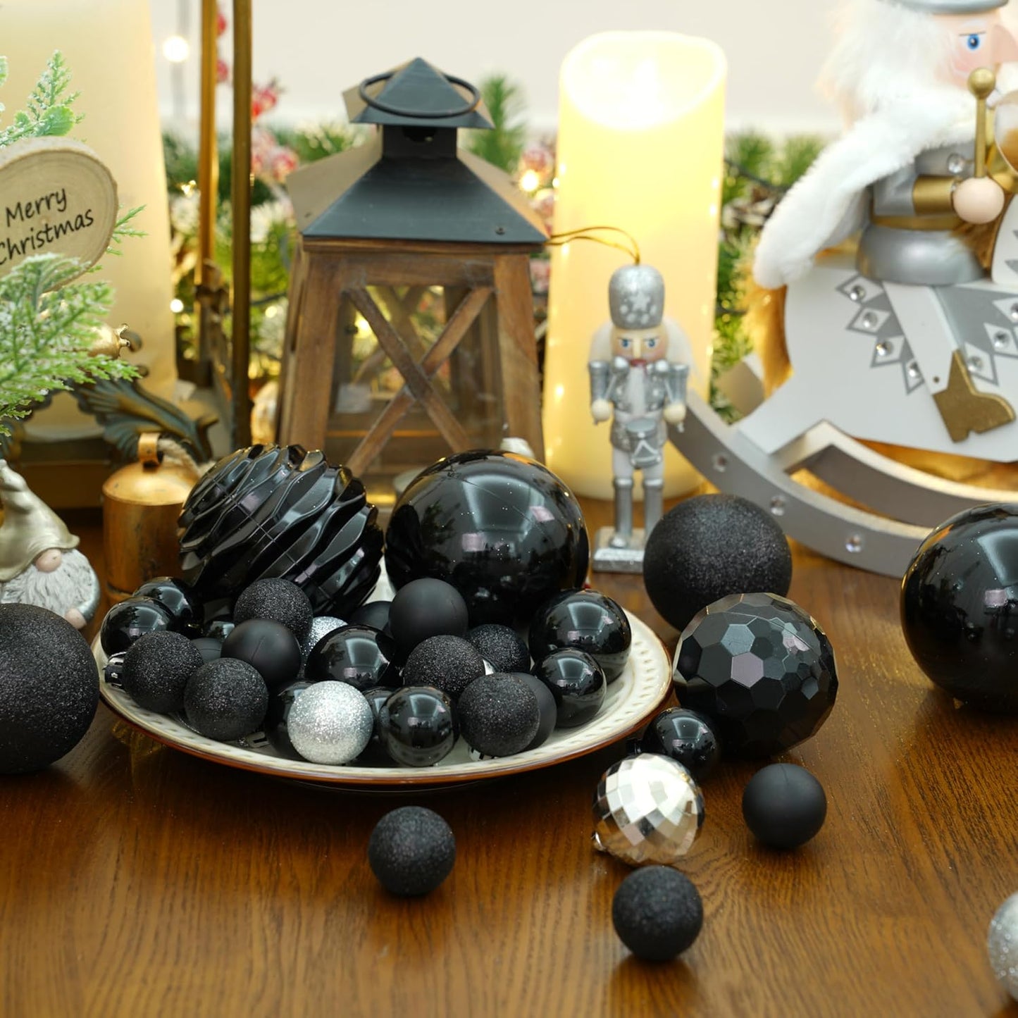 XmasExp 24ct Mini Christmas Ball Ornaments Shatterproof Christmas Ornaments Set Decorations for Xmas Tree Balls 30mm/1.18" (Black)