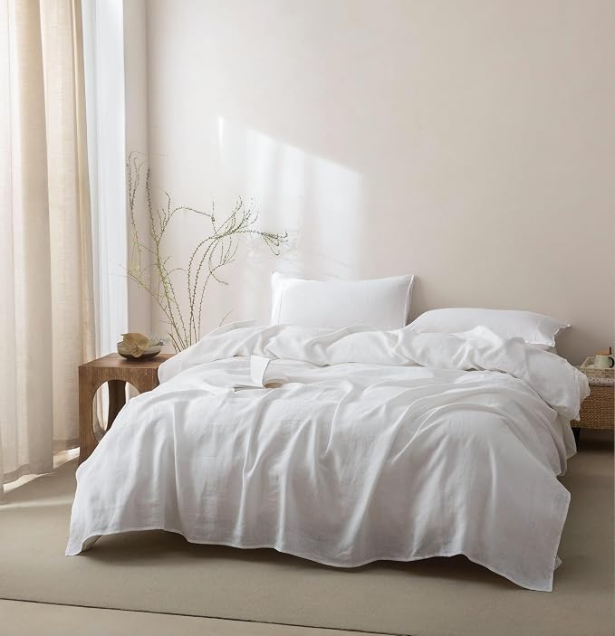 Talasily 100% French Linen Pillow Case King Size Set of 2,Oeko-TEX Certified Stone Washed Flax Pillow Shams with Envelope Closure - Breathable & Cooling for Hot Sleepers（White,20''x36''）