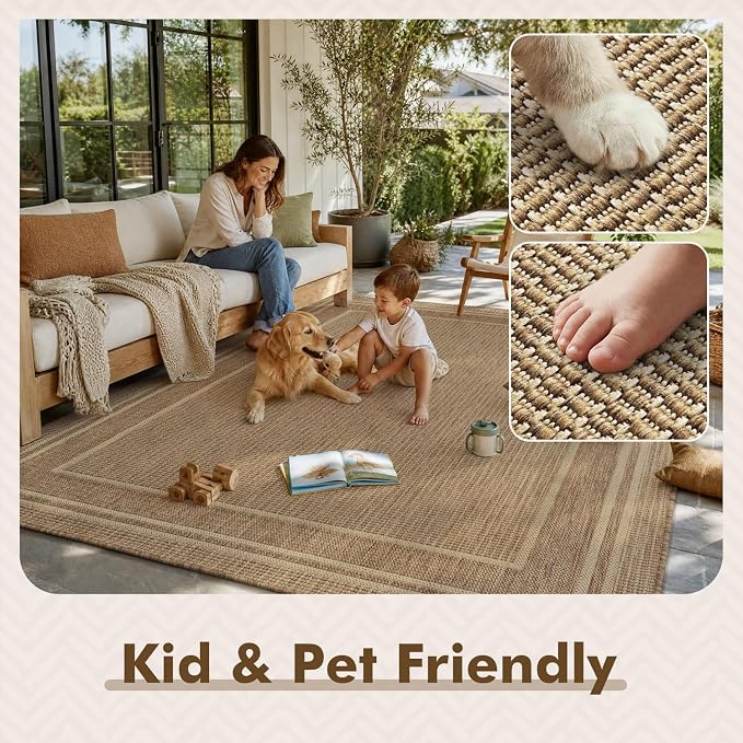 MontVoo-Outdoor Rug-Patio Rug 5x7 ft Polypropylene Indoor Outdoor Rugs Outdoor Carpet for Patio Deck Balcony Porch, Textured Weave, Durable for High Traffic, Fade-Resistant, Modern Neutral Brown