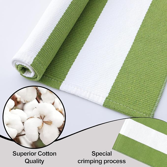 OLANLY Green and White Striped Rug 2' x 3' (24" x 36") – Washable Cotton Indoor Outdoor Doormat for Front Door, Entryway, Kitchen, Porch, Patio Decor