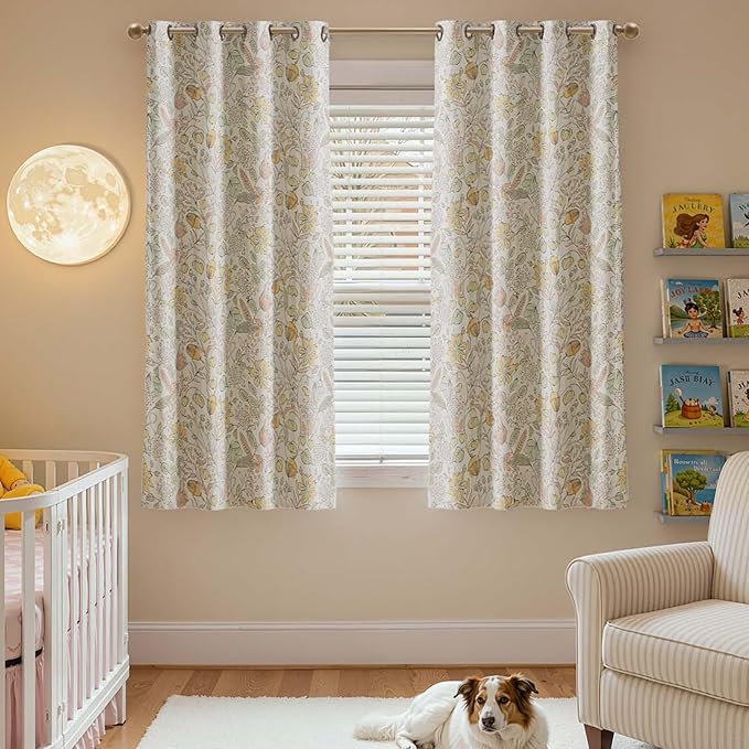 jinchan Nursery Curtains 95% Blackout Yellow Floral Curtains for Girls Room, 63 Inch Length Farmhouse Drapes for Bedroom Living Room Darkening Window Treatment Fall Decor Grommet Top Set of 2 Panels