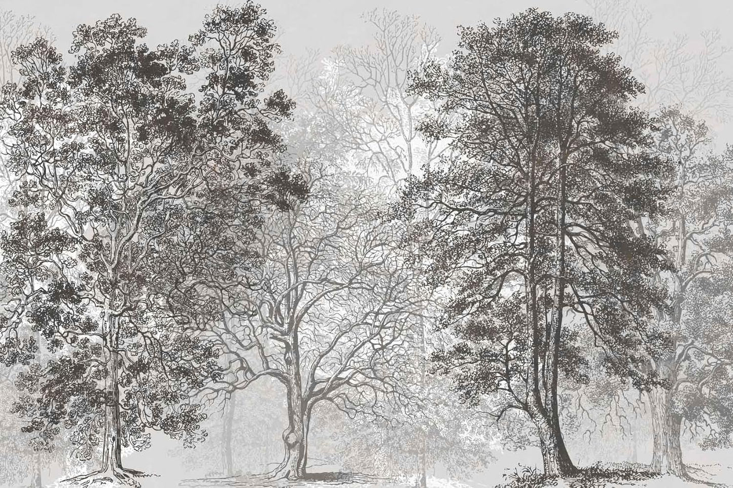 Vintage Forest Mural Wallpaper Gray Trees Woodland Wallpaper Bedroom Living Room Large Art Mural Vintage（Not Peel and Stick）