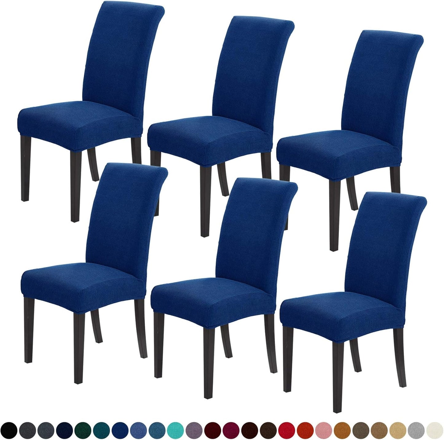 Joccun Chair Covers for Dining Room Set of 6, Dining Chair Slipcovers Stretch Dining Room Chair Covers Seat Protector,Washable Parsons Chair Cover for Home,Banquet(Classic Blue,6 Pack)