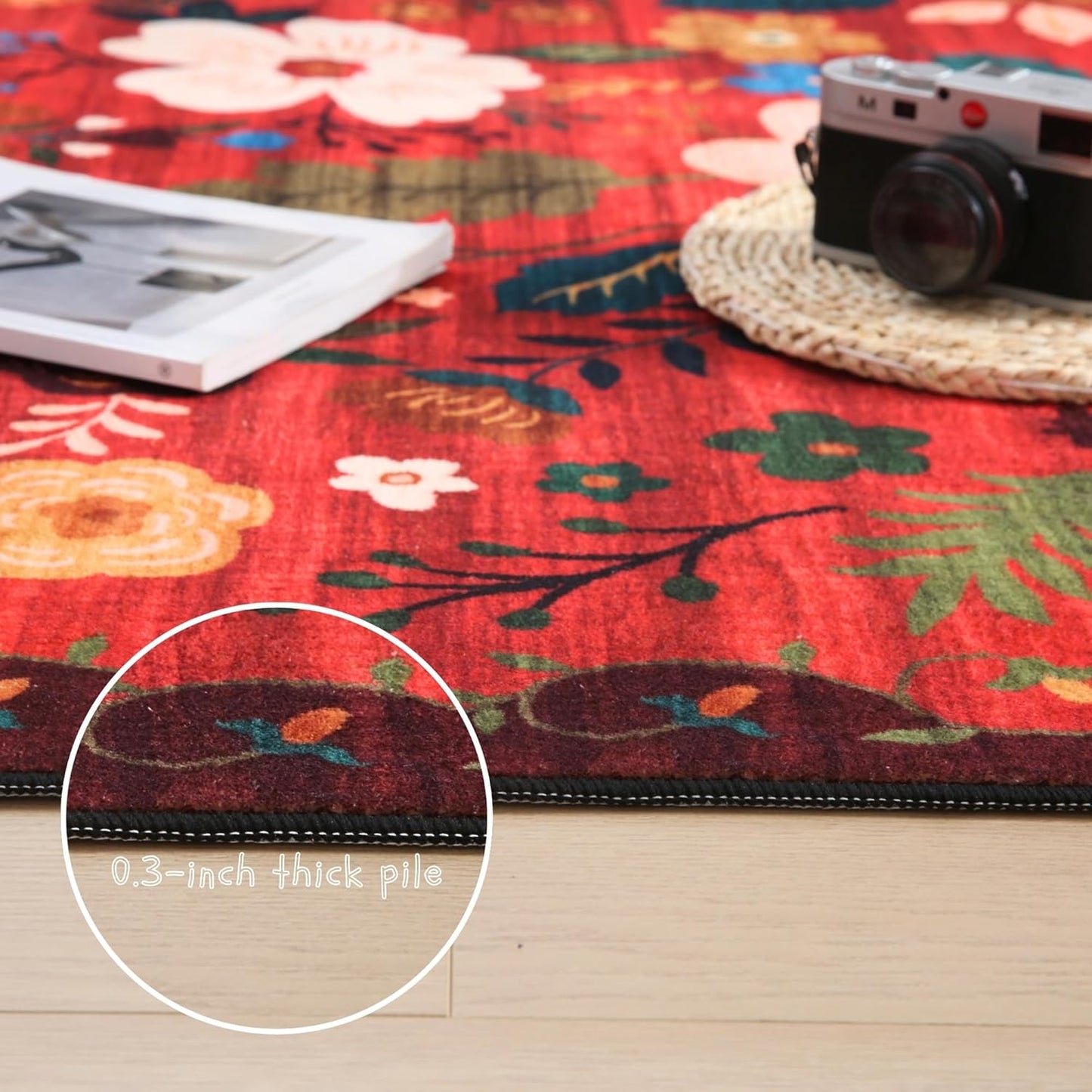 Runner Rug for Hallways Kitchen Rug Non Slip 2'x 6' Washable Runner Rugs with Rubber Backing Soft Floral Carpet Runner for Hallways, Kitchen, Laundry, Bedroom, Bathroom(Red)