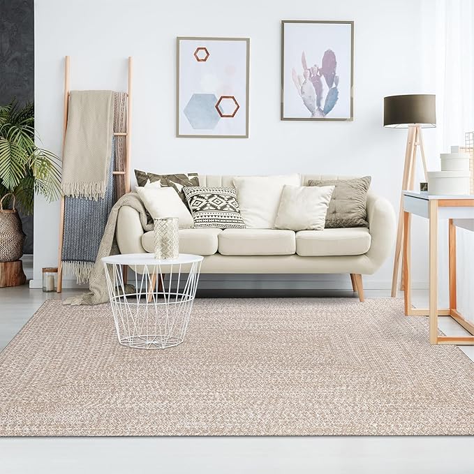 Superior Indoor Outdoor Braided Area Rug, Reversible Dual-Tone Home Floor Decor for Kitchen, Entryway, Patio, Front Porch, Deck, Modern, Boho, Farmhouse Style, 8' x 10', Latte/White