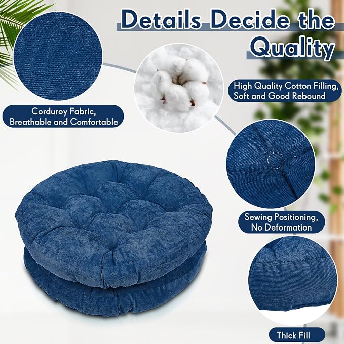 Jerify 4 Pcs Floor Pillow Cushions Large Round Square Large Meditation Floor Pillow for Classroom Adult Meditation Picnic Party Seating Learning Daycare School (Round,Navy Blue)