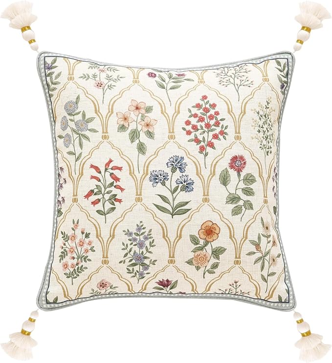 ISAENNE Designer Vintage Linen Throw Pillow Cover,18"x18"-Serenity B | French Elegant Square Decor Pillow Cover,Concealed Zipper Design,Colorful Floral Pattern,Sofa,Bedroom,Living Room,Chairs