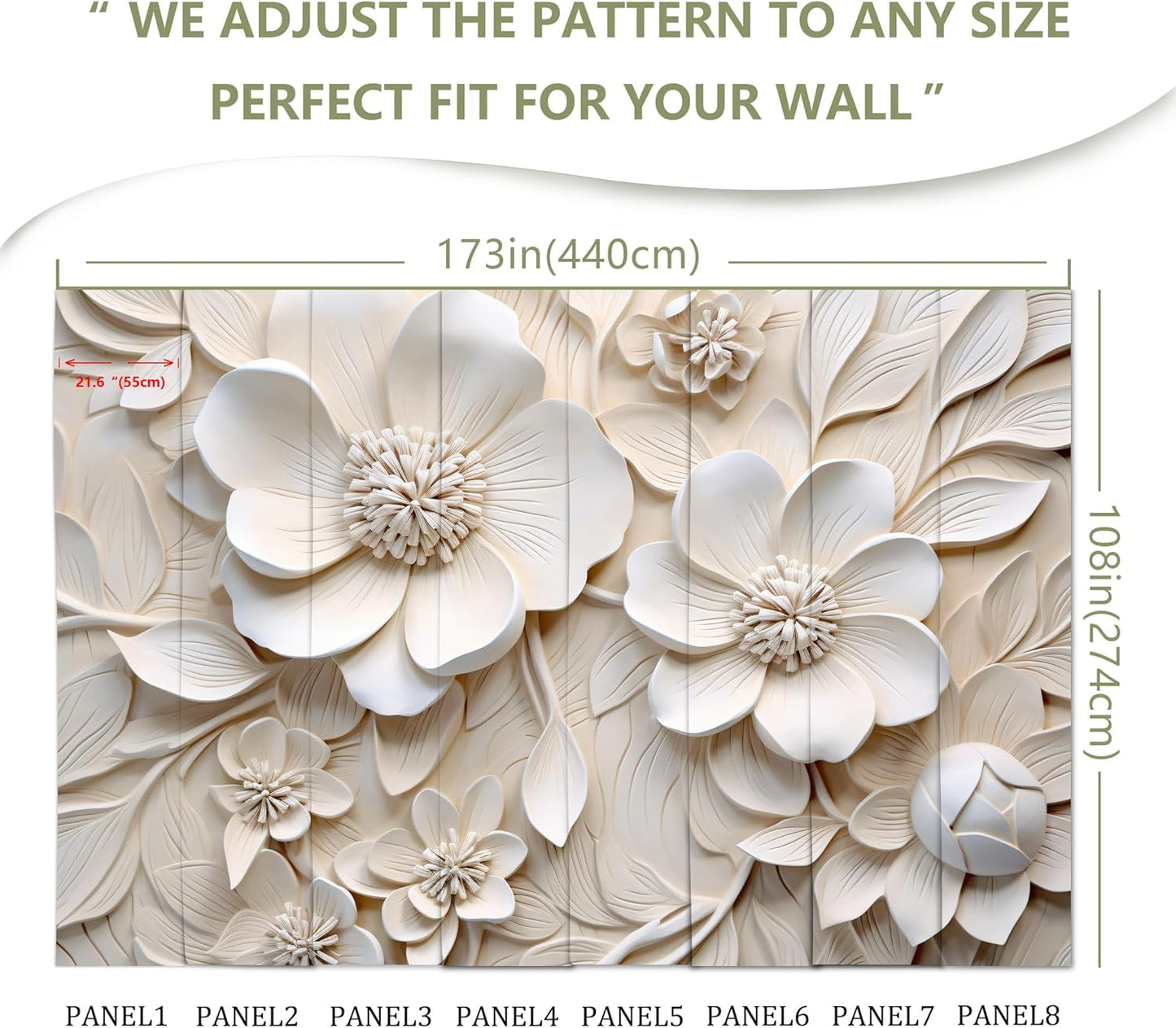 3D Relief Floral Wall Mural Wallpaper for Living Room Bedroom (Not Peel n' Stick)