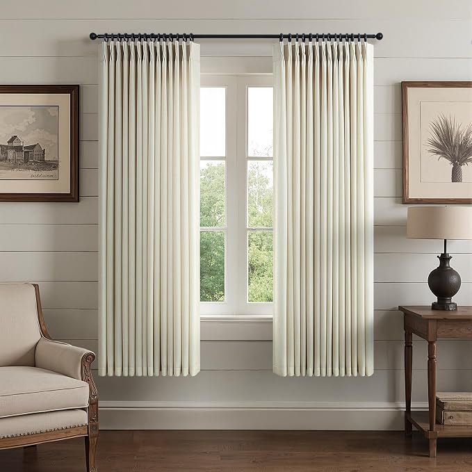Beige Pinch Pleated Linen Curtains 68 Inch Length 2 Panels for Dining Room Kitchen Bedroom Semi Sheer Pleat Drapes with Hooks Rings Light Filtering Short Window Curtain Cabinet 40 x 68 Long Back Tab