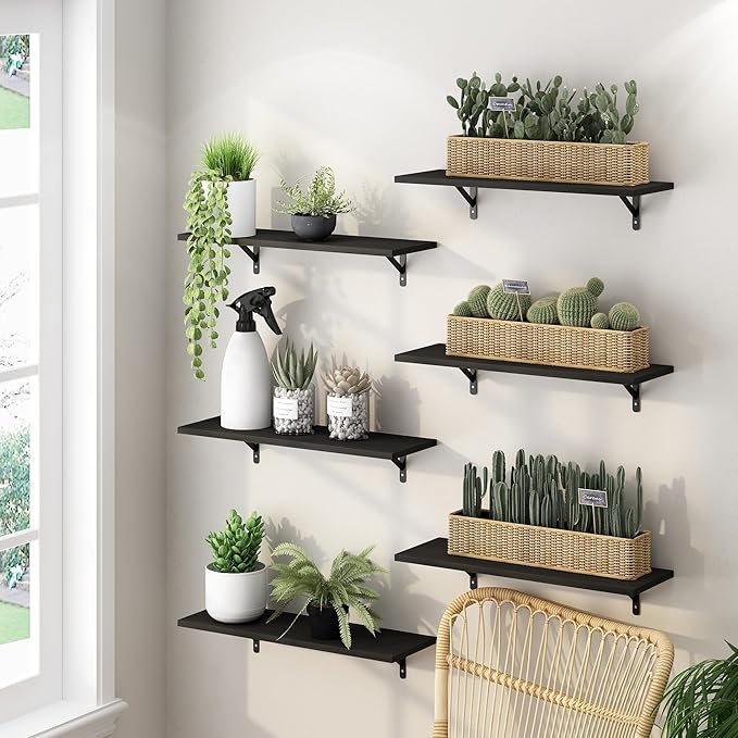 Furinno Rossi Floating Shelves for Wall Set of 6, 23-Inch Wall Shelf, Floating Shelf, Wall Mounted Shelves, for Bathroom, Bedroom, Living Room, Espresso