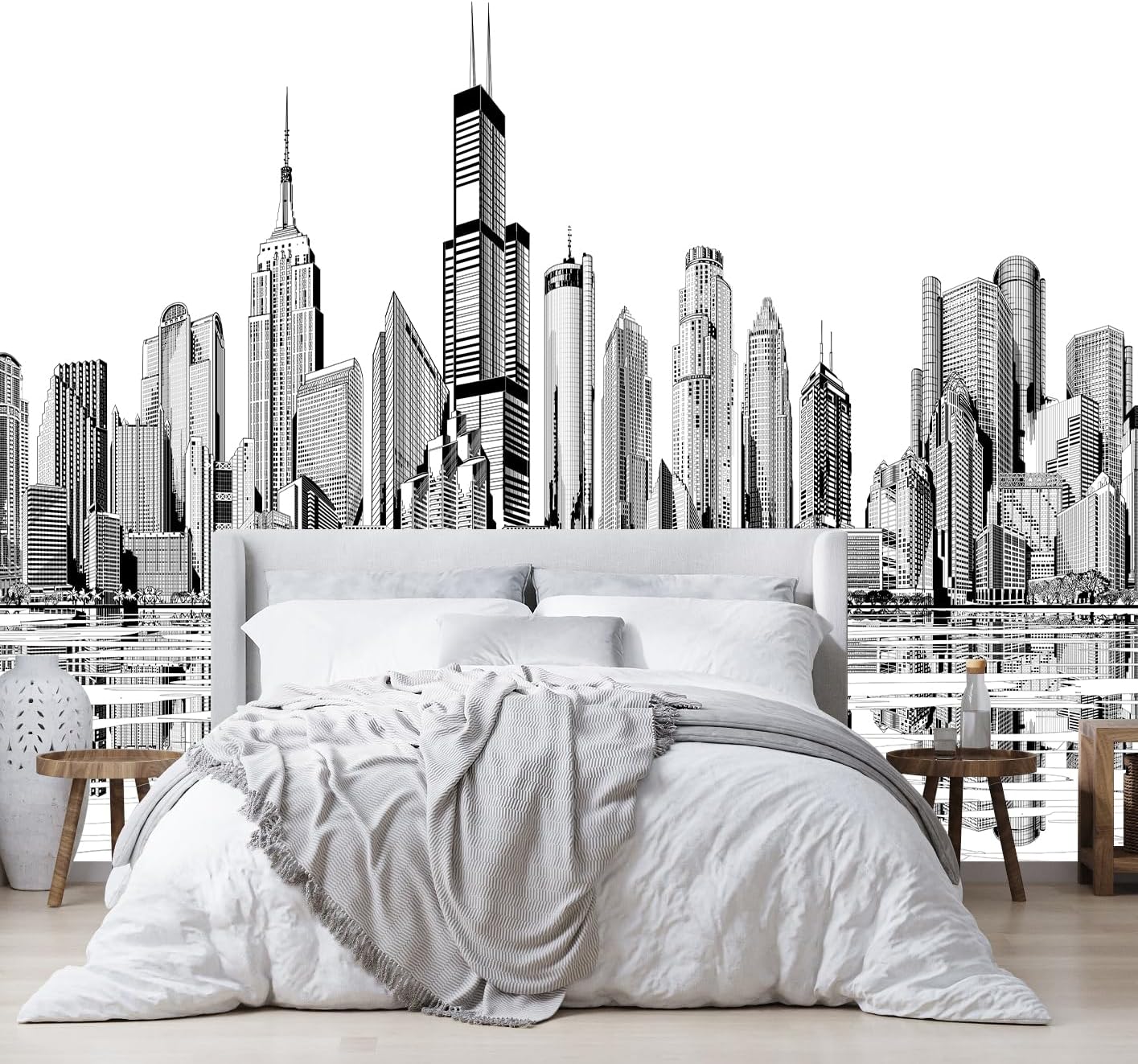 Black and White New York City Wall Mural Wallpaper for Bedroom Living Room(Not Peel and Stick)