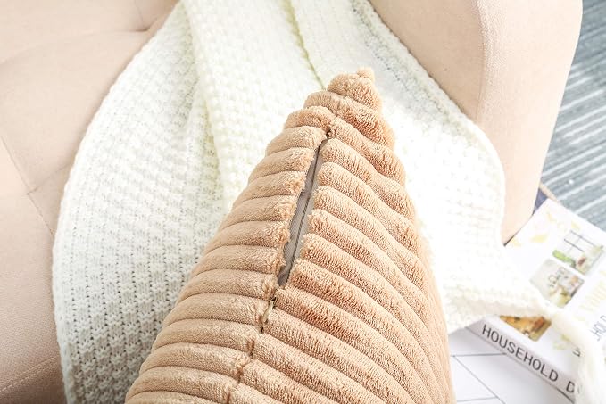 TangDepot Velvet Big Corduroy Pillow Covers 28x28 Khaki 2-Pack | Soft wide-stripe corduroy pillow cover, hidden zipper, machine washable, easy refresh, for bedroom living room indoor outdoor