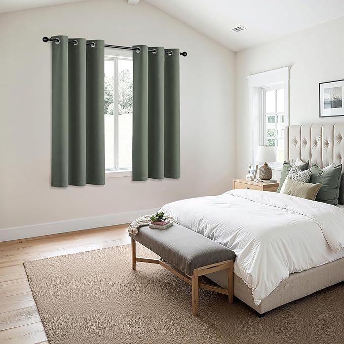 MIULEE Dark Mallard Blackout Curtains for Bedroom Living Room 54 Inches Long 2 Panels, Thermal Insulated Room Darkening Drapes Solid Grommet Noise Reduction Light Blocking Window Treatments 40x54 Inch