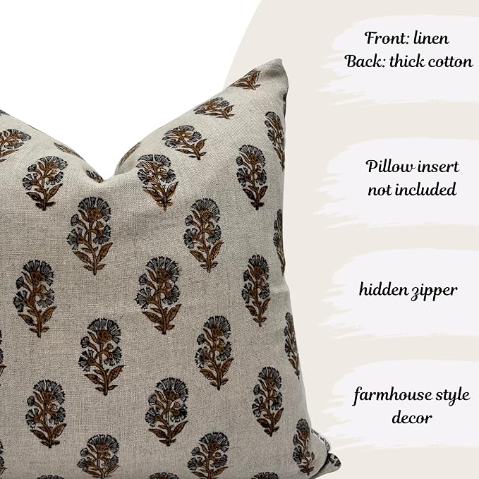 Linen Throw Pillow Covers 20x20 inch sage Gray Amber Decorative Pillow Covers for Living Room, Bedroom