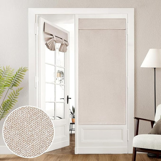 HOMEIDEAS 100% Natural Linen Blackout French Door Curtains, Privacy Door Window Curtains, 30 X 68 Inch Room Darkening Blinds, Thermal Insulated Shades for Bedroom, 1 Panel