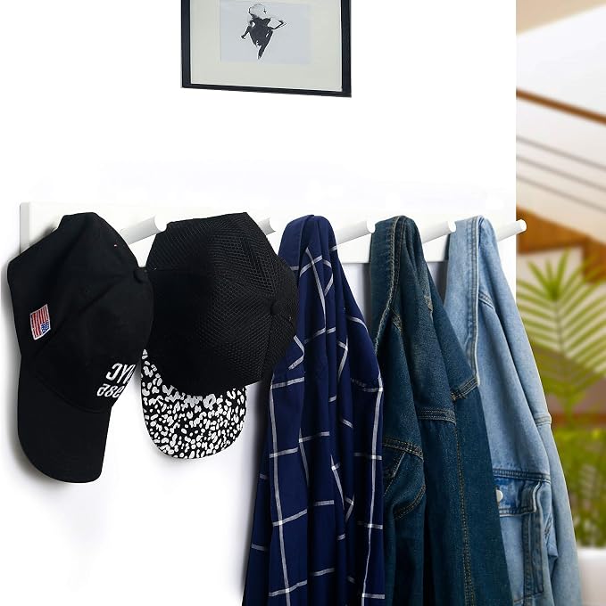 WEBI Coat Rack Wall Mounted,10 Hooks,38" Long Coat Hanger Wall Mount,Peg Rail Hat Hooks for Hanging Caps,Jacket,Clothes,Coats,White,2 Packs