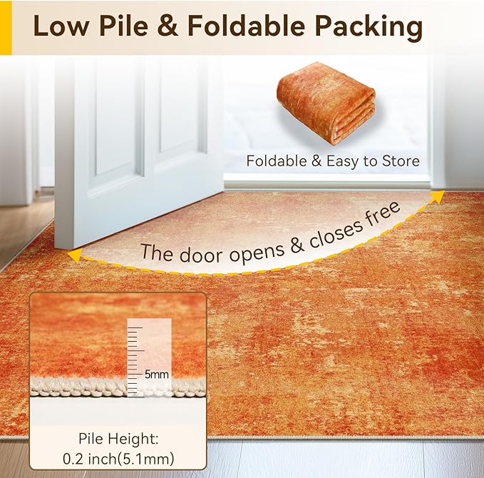 RELEANY Washable Area Rugs 5'x7' Non-Slip Modern Abstract Soft for Living Room Entryway Bedroom Nursery, Print Pattern, Orange