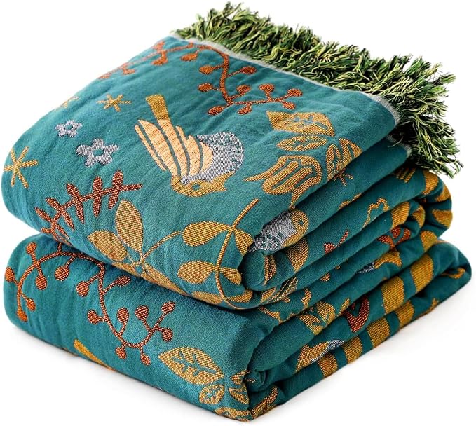 MSGKV Boho Throw Blanket 50"x60" Cotton Blanket for Couch and Sofa Cover for Living Room Summer Throw Decorative Woven Bird Blankets