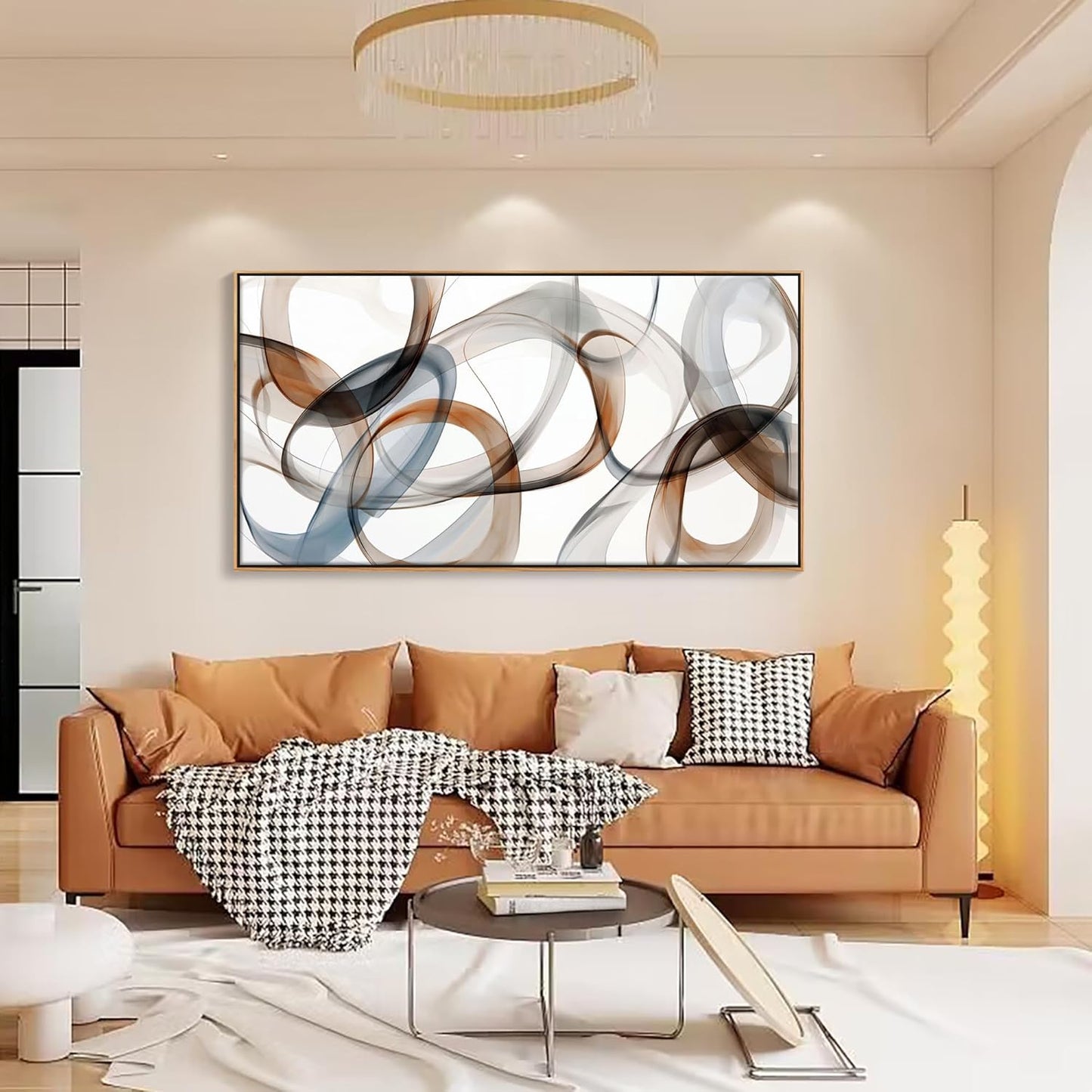 Large Wall Art - Framed Canvas Wall Art Abstract Wall Decor for Living Room - Modern Minimalist Style Artwork Decorations Wooden Frames for Canvas Paintings 29×58IN
