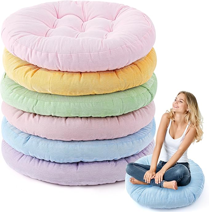 Jerify Floor Pillow Cushions Large Round Square Large Meditation Floor Pillow for Classroom Adult Meditation Picnic Party Seating Learning Daycare School(Round, 6 Pcs)