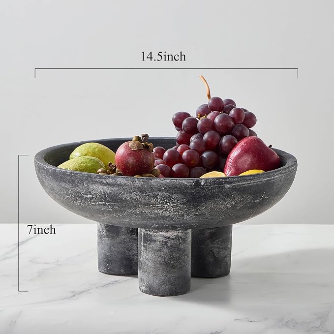 MIYUKI Ceramic Decorative Bowl for Home Decor - 14.5" Large Fruit Bowl for Kitchen Counter, Centerpiece, Entryway - Handcrafted Pottery