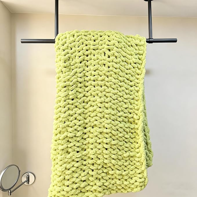 Soft Chunky Knit Throw Blanket for Couch, Cozy Warm Knitted Blankets | Hand Knit with Jumbo Chenille, Lightweight Warm Fluffy Decor for Women, Mom, Her & Girls, Sofa, Chair, Bed, 40"×40" (Green)