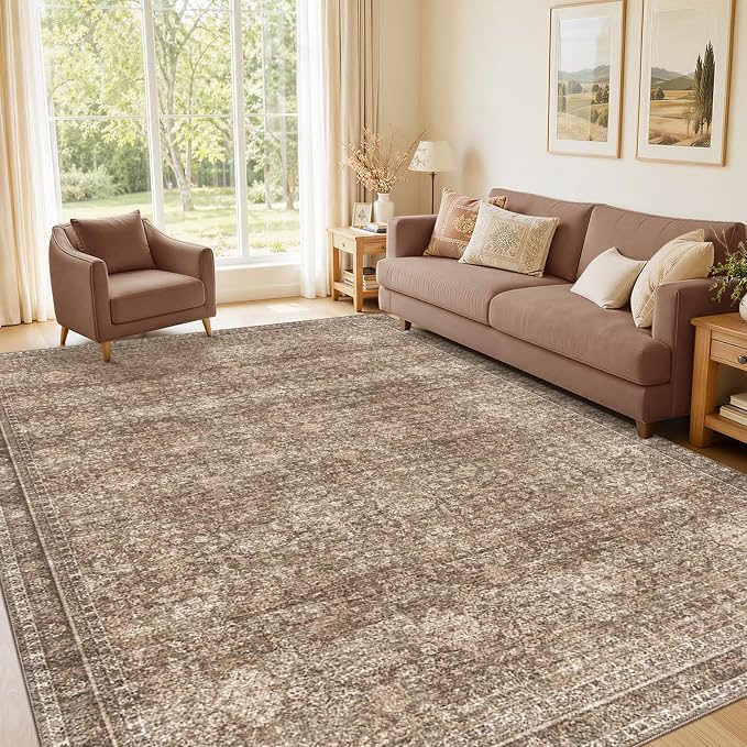Sasttie 5x7 Area Rugs, Ultra-Soft Washable Rug, Low Pile Foldable Thin Carpets with Non-Slip Backing, Skin-Friendly Stain Resistant Carpet for Living Room, Bedroom, Kitchen, Dorm, 5x7, Dark Brown