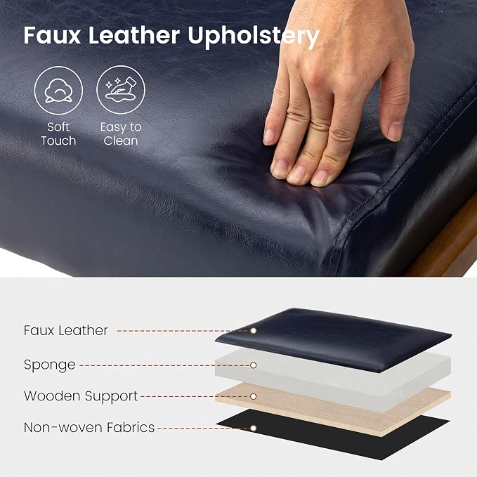 Glitzhome Foot Stool Pack of 2, Leatherette Wooden Step Stool, Modern Rectangle Ottoman Wide Vanity Stool with Cushion for Couch Living Room Bedroom Entryway, Navy Blue