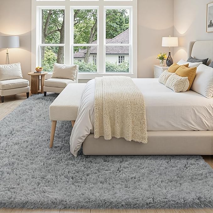 5x7 Area Rug for Living Room, Ultra Soft Fluffy Shag Rugs for Bedroom, Non-Slip Large Fuzzy Plush Rug Indoor Floor Carpet for Nursery Kids Office Dorm Modern Decor, Light Gray