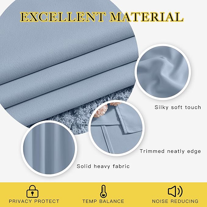 NICETOWN Blackout Curtain Drapes for Living Room - Decorative Thermal Insulated Solid Grommet Top Room Darkening Window Treatments for Kids Room (Vintage Blue, 1 Pair, 46 x 72-Inch)