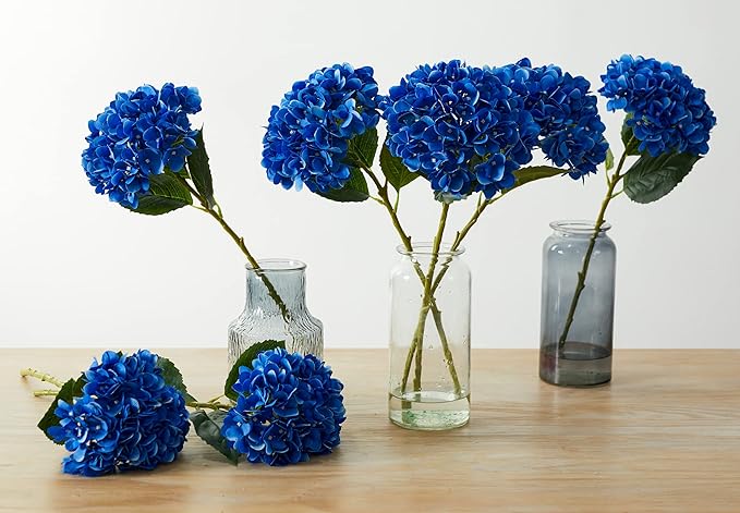 PARTY JOY 5PCS 15.4In Artificial Hydrangea Silk Flowers Bouquet Faux Hydrangea Stems for Wedding Centerpieces Home Decor (Blue)