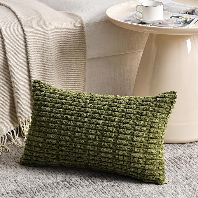 Fancy Homi 4 Packs Decorative Throw Pillow Covers for Living Room Couch Bed, Modern Farmhouse Boho Home Décor Accent Cushion Case, 24" x 12" (Pack of 4), Moss Green