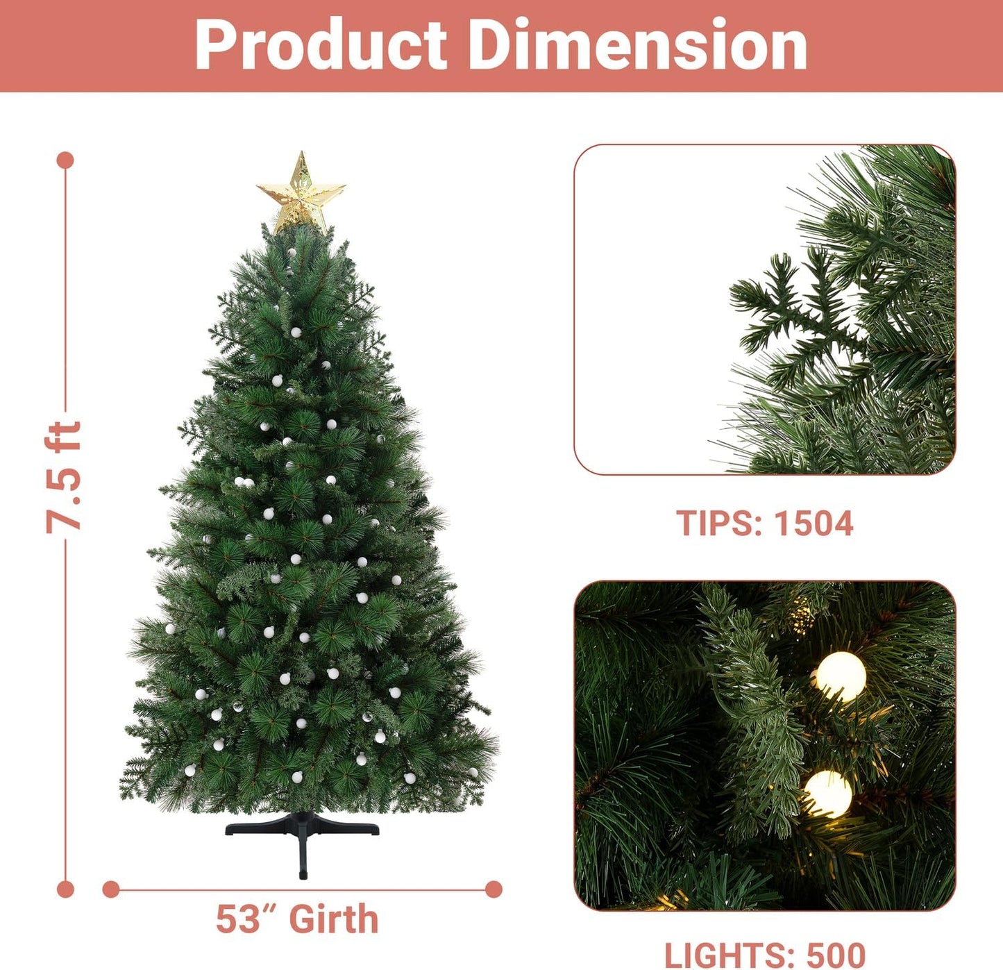 Naomi Home Evangeline Traditional Christmas Tree Green/7.5ft