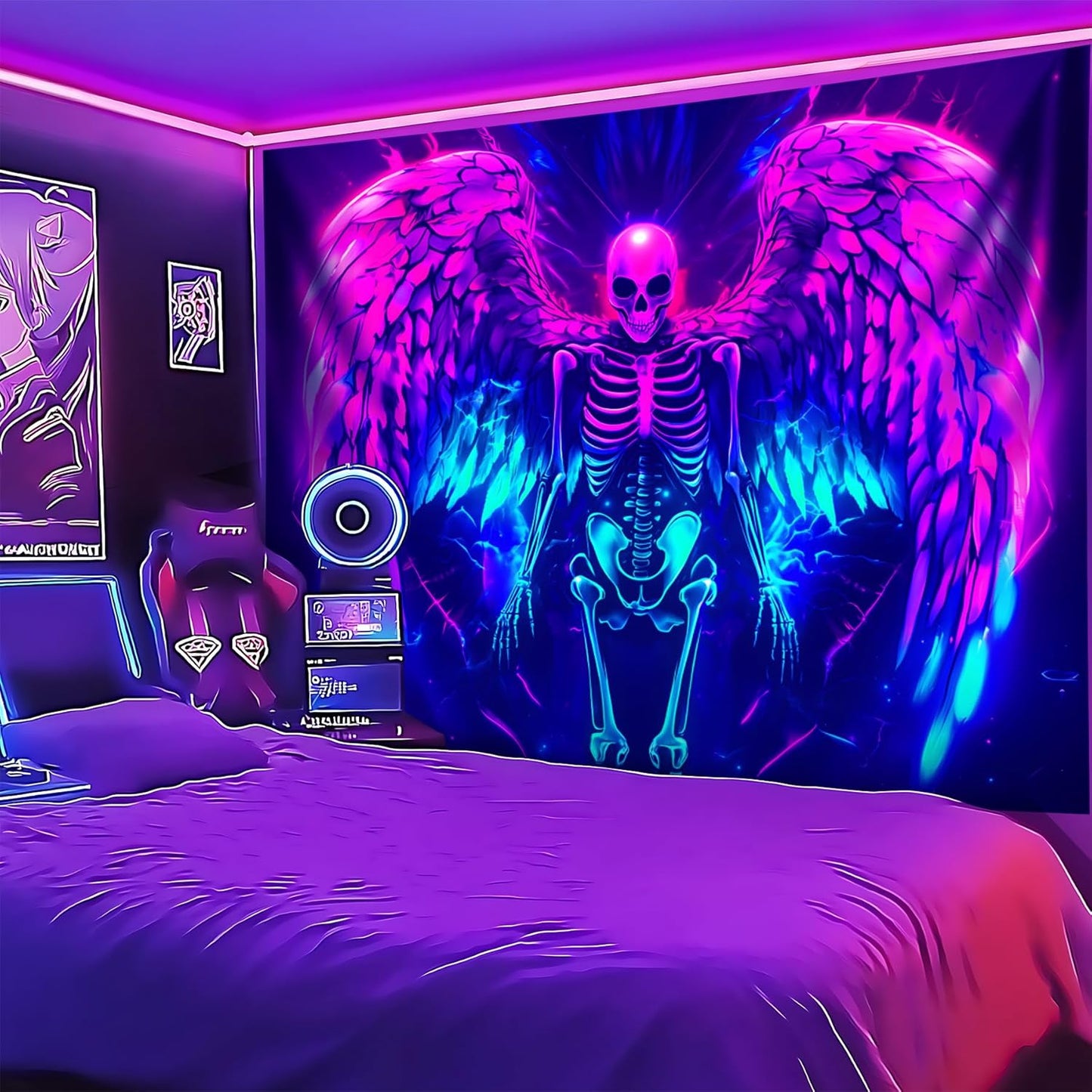 Blacklight Tapestry,WingTapestry Glow In The Dark,UV Reactive Black Light Upright Posters Wall Hanging for Bedroom Dorm Living Room Backdrop Decor (wing13, 90L" x 70W")
