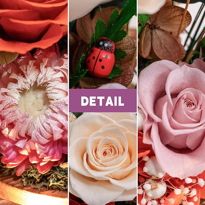 Forever Flower Gifts for MOM:Perfect Mothers Day Flowers for Mom Wife Grandma-Preserved Flower with Symbolic Ladybugs–Flowers for Delivery Prime on Anniversary Birthday (Orange)