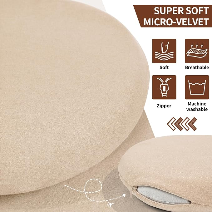 BUYUE Memory Foam Seat Cushion, Dia 16.5" Soft Velvet Round Stool Cushion Anti-Slip Chair Pads, L, Beige