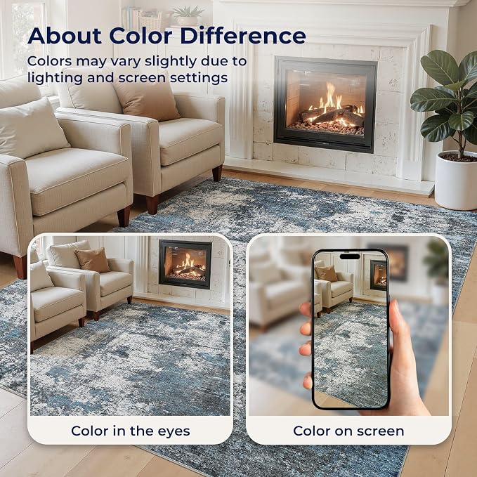 DMOYEST Area Rug Living Room Rugs - 6x9 Large Soft Indoor Neutral Modern Abstract Low Pile Washable Rug Carpet for Bedroom Dining Room Farmhouse Home Office - Grey Blue