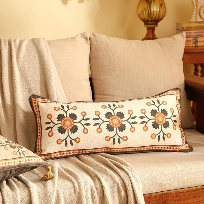 bilin gaier Brown Throw Pillow Covers Set of 2,Floral Farmhouse Linen Accent Pillows Cover for Couch Throw Pillows Case,Decorative Lumbar Pillows for Couch Sofa Bed Chair Cushion Covers 12"x20"