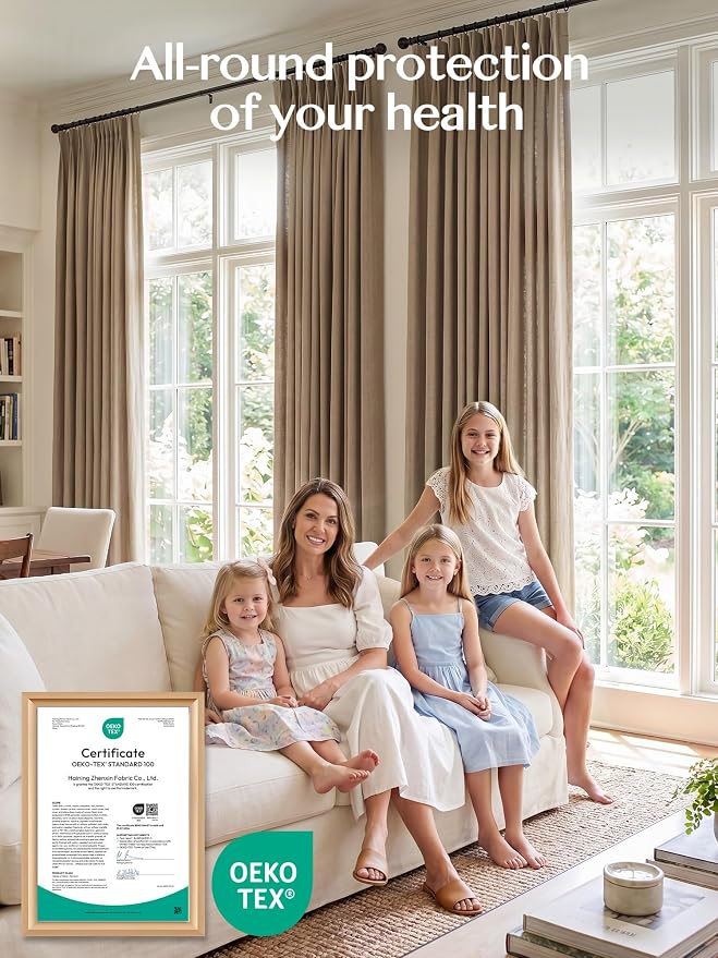 Liz Pinch Pleated Linen Curtains Light Filtering Curtains for Living Room, Farmhouse Window Curtains for Bedroom, Modern Drapes with Hooks and Rings, 108 Inches Long, Taupe Grey, 2 Panels Set