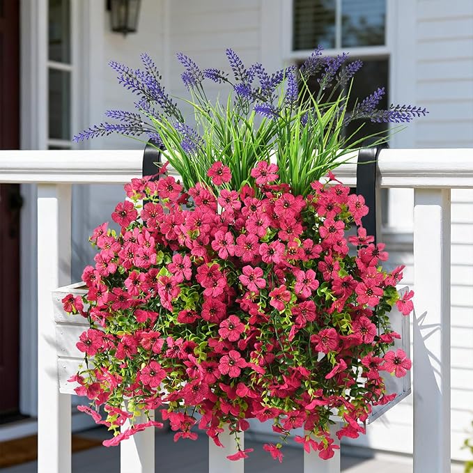Homsunny Artificial Fake Hanging Flowers Plants for Outdoor Outside Decoration, Faux Silk Daisy Flower Realistic UV Resistant for Front Porch Patio Balcony Garden Yard Indoor Planter Home Decor(Pink)