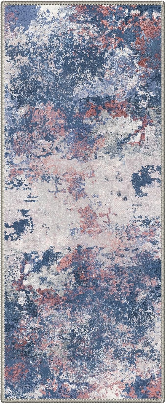 BEIMO 2X8 Runner Rug for Hallway Kitchen, Machine Washable Runners Rug for Entryway, Soft Modern Abstract Throw Rugs, Low Pile Floor Cover with Non Slip Backing, Red Blue