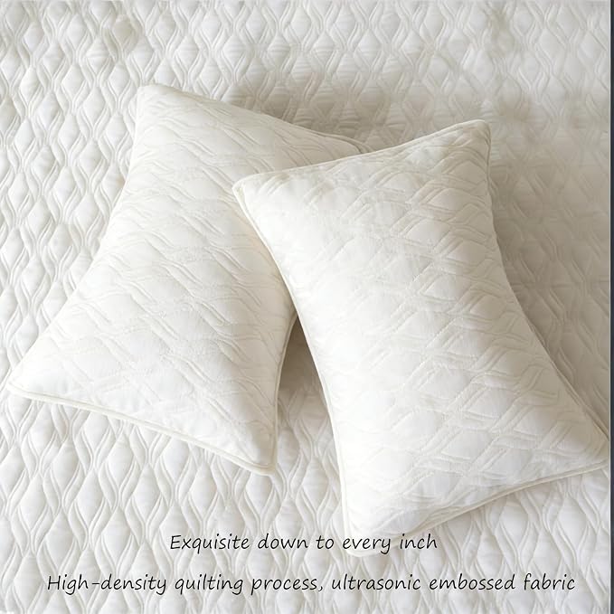 Velvet Quilt Set Oversized King Size 120x128 Bedspread with 2 Pillow Shams Ultra Soft Polyester Bedding All Season Decor for Bedroom Guest Room Hotel Retro Pastoral Home Decor, Cream white