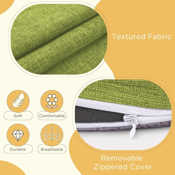 Bar Stool Cushions Round 3" Thick Round Seat Cushions for Chairs 4 Pack Non Slip Bistro Chair Pads with Machine Washable Cover (12 Inch, Green)