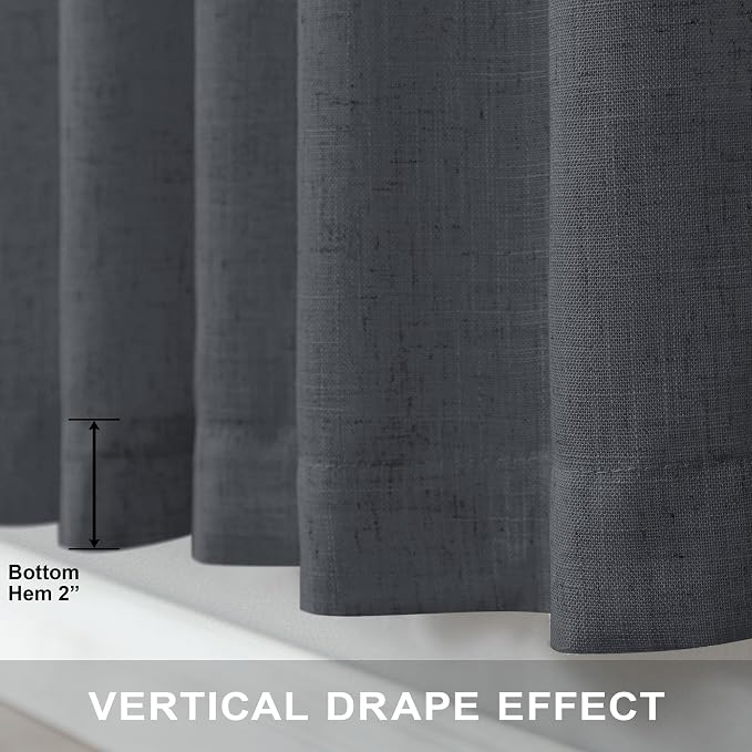 Dark Grey Curtains 84 Inch Length 2 Panels Set for Living Room Pleated Sheer Linen Light Filtering Modern Farmhouse Thick Privacy Floor Length Curtains Drapes 84 Inches Long for Bedroom Charcoal Gray