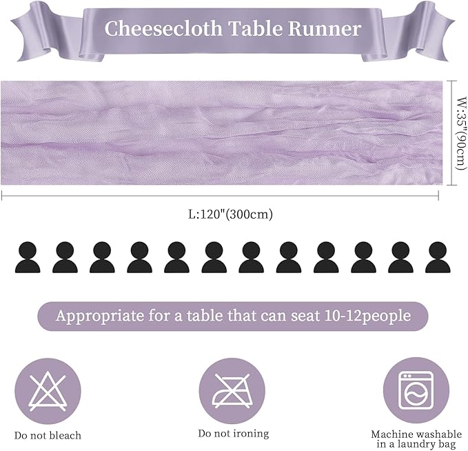 6 Pack Purple Mother’s Day Cheesecloth Table Runner 10FT Long Spring Boho Gauze Table Runner Rustic Sheer Runner for Wedding Bridal Baby Shower Birthday Party Table Decor Home Easter Decorations